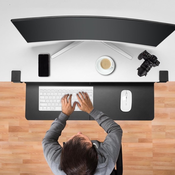 ETHU Under Desk Keyboard Tray 26.7” x 11.8” Large Clamp-On Carbon Black - Picture 7 of 8